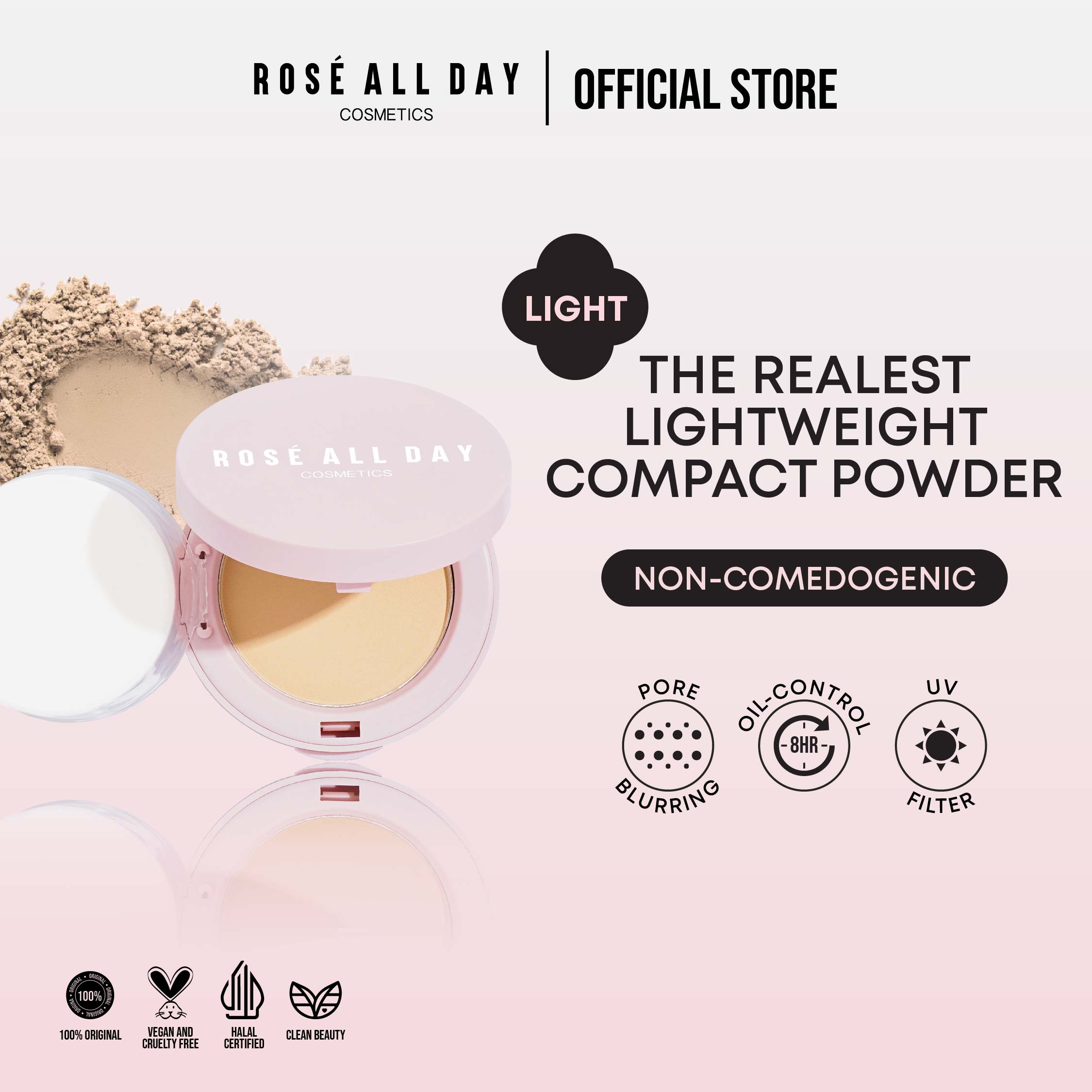 Rose All Day The Realest Lightweight Compact Powder in Light