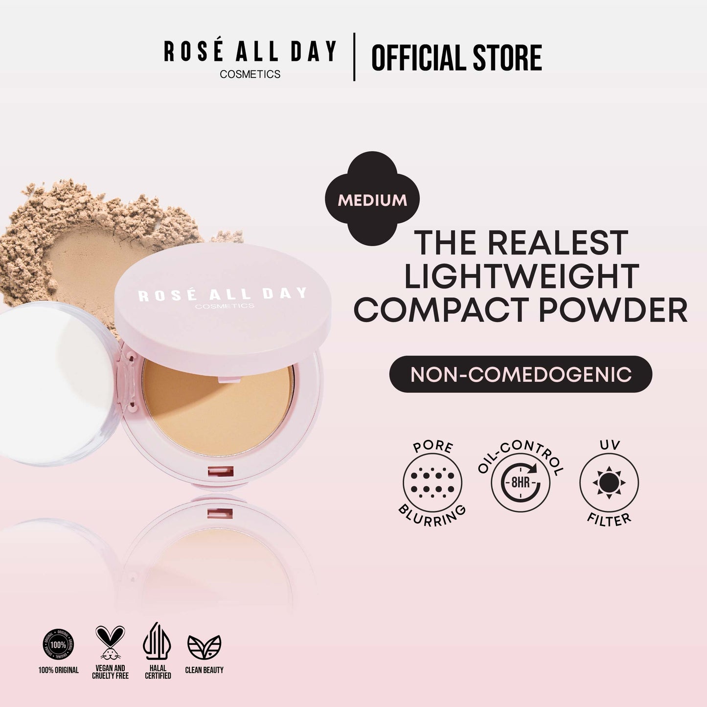 Rose All Day The Realest Lightweight Compact Powder in Medium