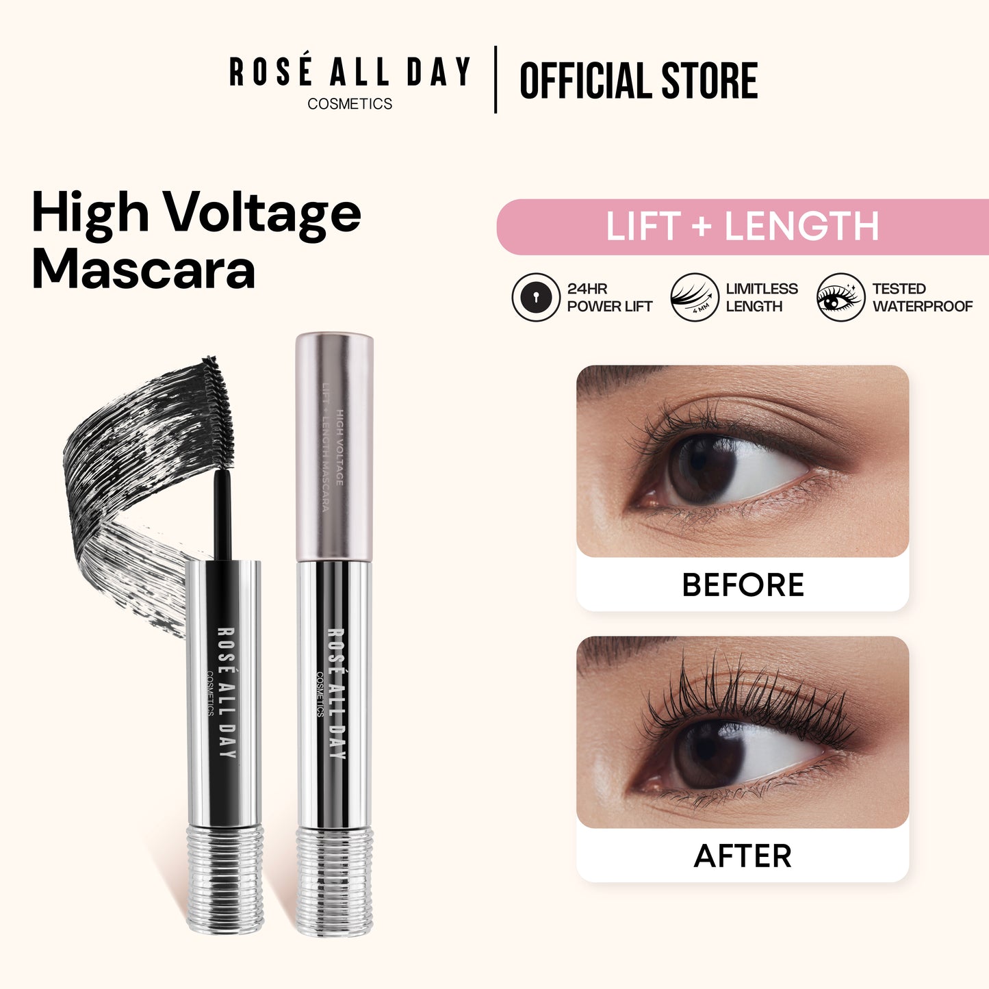 Rosé All Day High Voltage Lift + Length Mascara