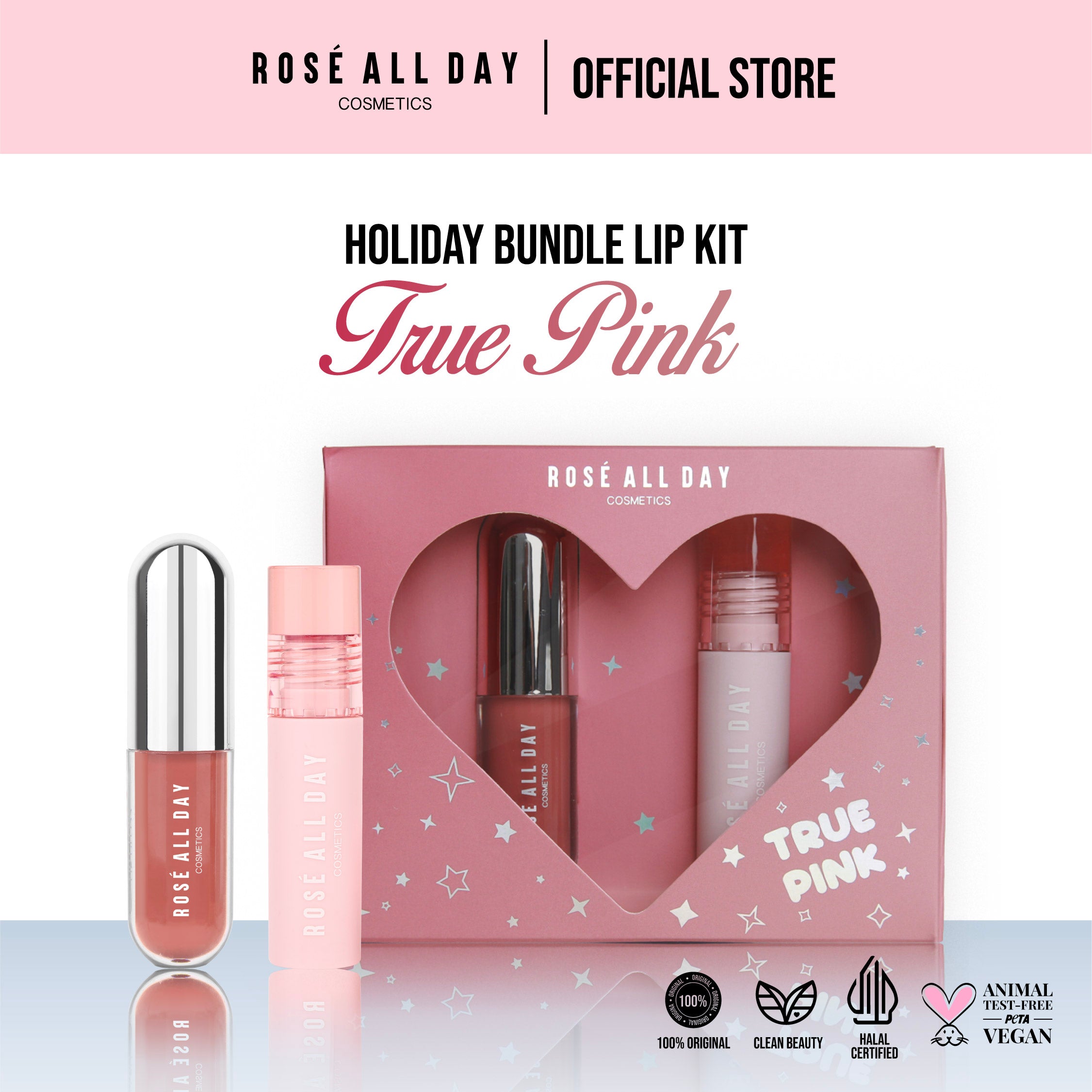 Rosé All Day Holiday Bundle Lip Kit - True Pink - Plush Lip Tint & Gloss Pill