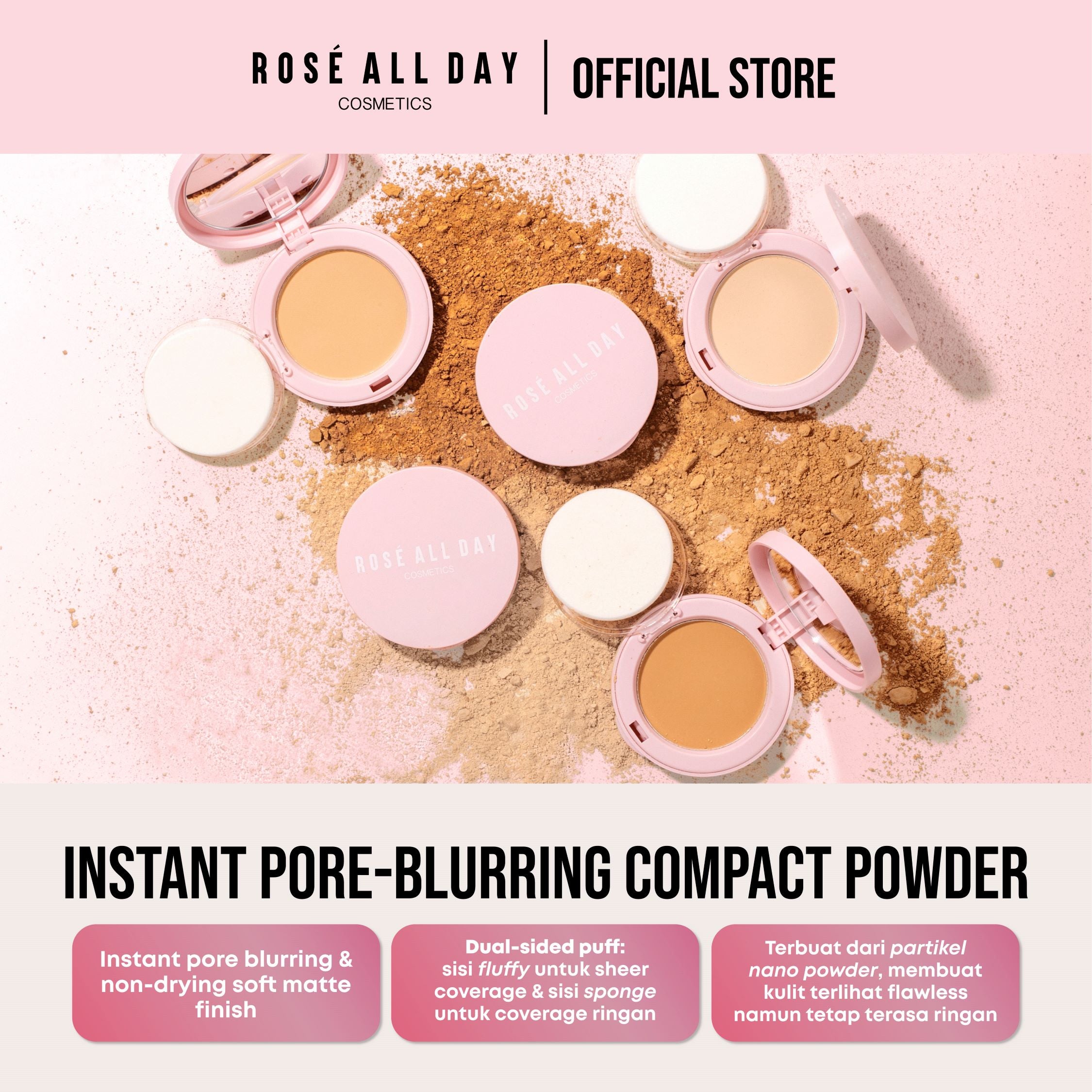 Rose All Day The Realest Lightweight Compact Powder in Medium